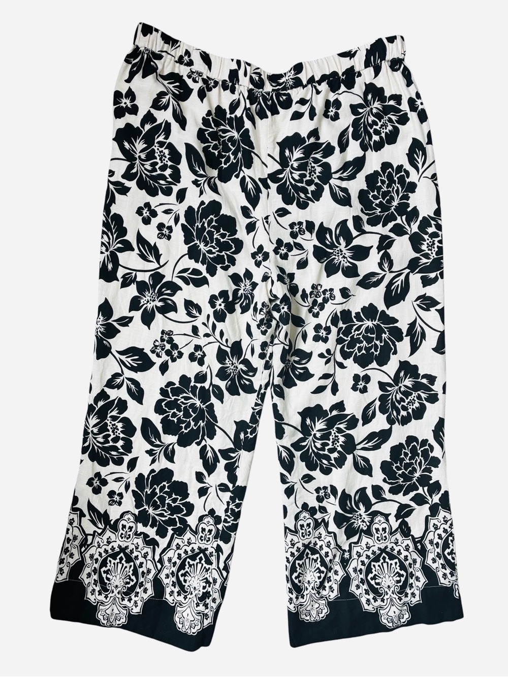 Draper James RSVP Wide Leg Pants Womens XXL Black White Floral Linen Blend Beach - Picture 2 of 8